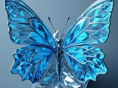 Crystal Blue Butterfly Gemstone Sculpture Wings Perched Diamond Low-poly 3D model