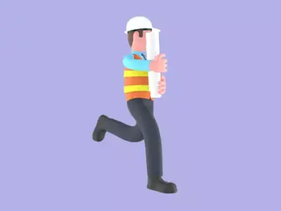 Stylized 3D Male Architect Character - Running with Blueprints 3D model