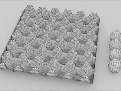 Egg trays with 4 different colors of egg Low-poly 3D model