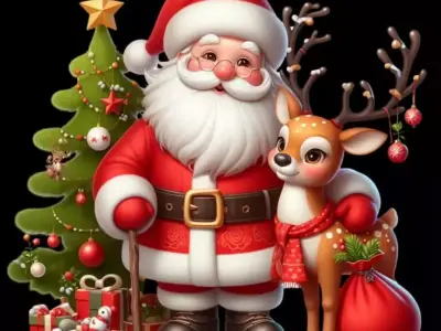 Santa and Reindeer - Joyful Christmas Sculpture Collection