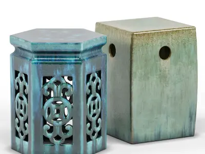 Ceramic Garden Stools Set 04 3D model