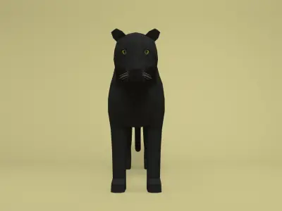 Low Poly Cartoon Black Panther Low-poly 3D model