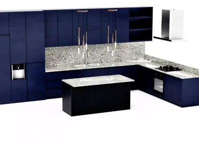 Navy Blue modern classic kitchen furniture set Low-poly 3D model
