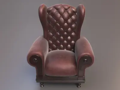 Leather Fancy Vintage Arm Chair Couch 3D model