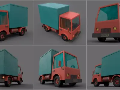 Stylized Cartoony Truck Low-poly 3D model
