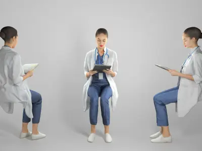 Nurse reads the medical history sitting on the chair 209  Low-poly 3D model
