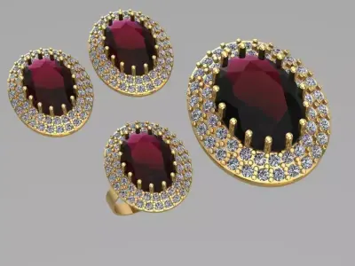 Big Oval Gemstone Full Jewelry Set 3D print model
