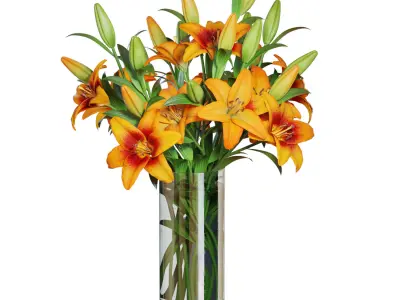 Flower Set 13 - Orange Lilies Bouquet 3D model