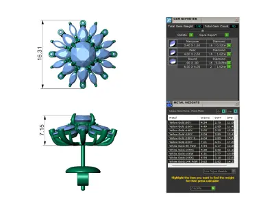 Cluster Pointer Diamond Studs for Women with Fancy Diamond 3D print model