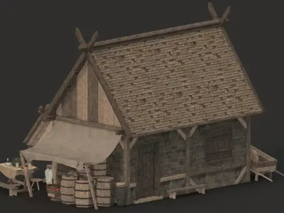 medieval market Low-poly 3D model