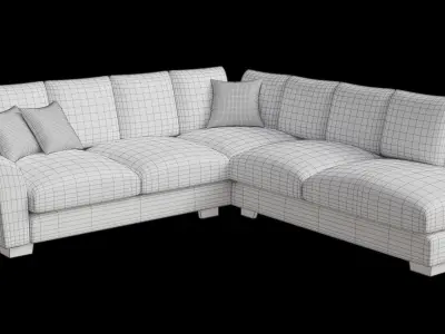 Long Blue Corner Sofa Low-poly 3D model