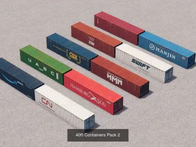 American Double Stack Well Cars and Containers 3D Model Pack