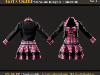 Girl Outfit-MD-Clo3d - Smart Material - 4K Textures - OBJ - FBX 3D model