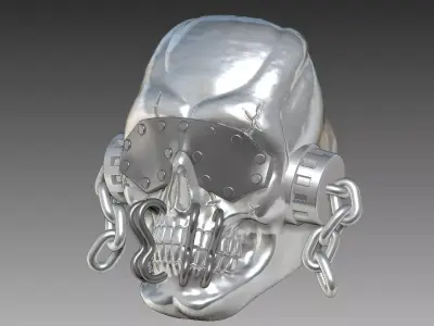 Skull in headphones ring 3D print model