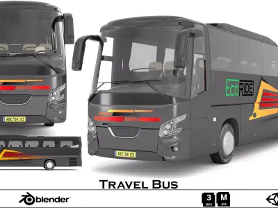 Modern Travel Bus - Coach Low-poly 3D model