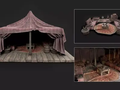 Old Traditional Eastern Nomads Tent 3 Low Poly PBR  Low-poly 3D model