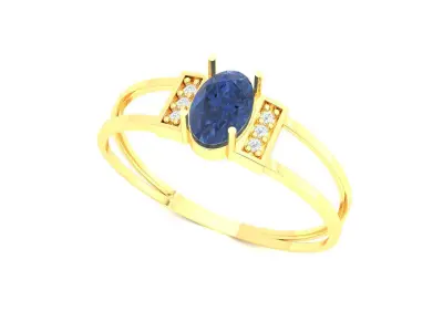 Gold Ring Graduation Oval Sapphire Diamonds 3D Model Print Ready 3D print model