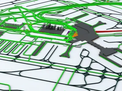 Amsterdam Schiphol AMS Airport Roads Buildings and Public Trans 3D model