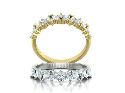 Marquise and Round Halfway Band Ring 3dmodel 3D print model