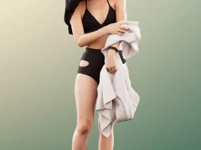 Anita 11366 - Asian Woman In Bikini With Towel 3D model
