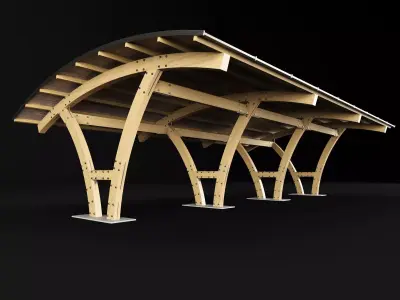 Wooden carport 2 3D model