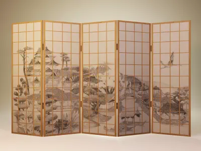 Japanese partition 3D Low-poly 3D model