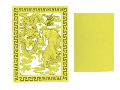 Chinese Dragon Relief Panel with Greek Border Design  4025 3D print model