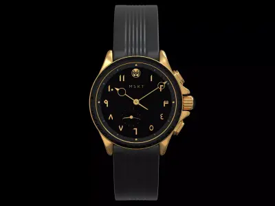 Modern Classic Black And Gold Leather Watch 3D model
