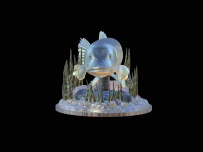 fish pike in motion underwater statue detailed texture 3D print model