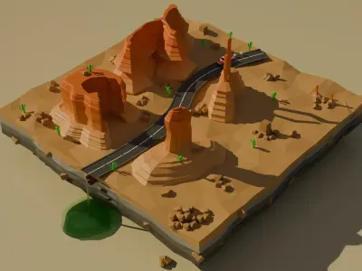 Low poly road in orange desert Free low-poly 3D model