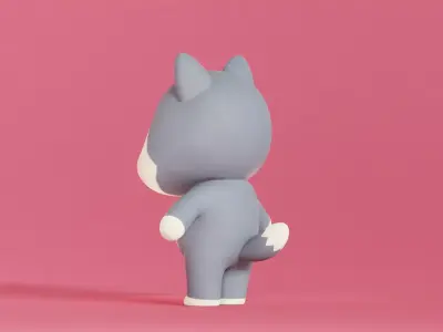 Wolf Cartoon Character Chibi Kawaii  Low-poly 3D model