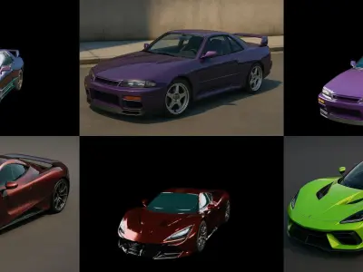 Sport Car bundle 3 pack 100 glb 3D model