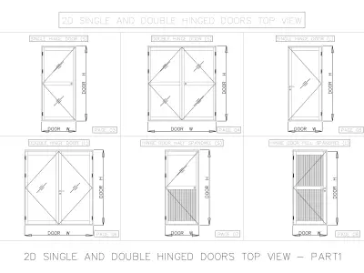 2D SINGLE AND DOUBLE HINGED DOORS TOP VIEW 3D model