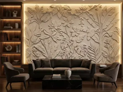  Modern Floral Relief Panel Wall Decor Set STL Mural CNC 325 3D model
