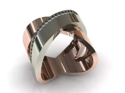 Two-Piece Modern Gold Ring with Diamond Channel  3D print model