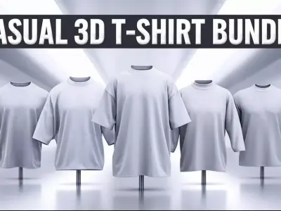 Casual 3D T Shirt Bundle 5 MD Models OBJ FBX Quad Low-poly 3D model