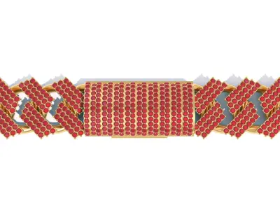 Cuban Link Chain Bracelet with Ruby Stone 3D print model Free low-poly 3D model