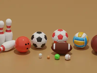 Sport Balls Collection Low-poly 3D model
