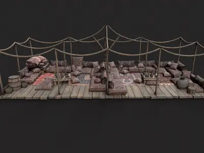 Old Traditional Eastern Nomads Tent 1 Low Poly PBR  Low-poly 3D model