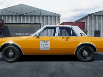 80s Yellow Taxi unity asset Low-poly 3D model