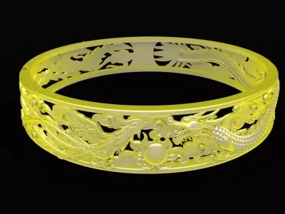 24k Chinese Oriental Dragon Phoenix Openwork Bangle 72a 3D print model