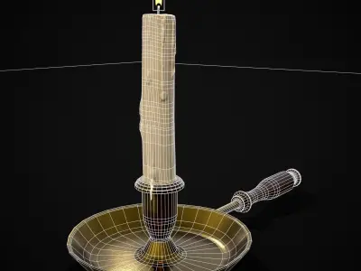 Wood Brass Chamberstick Low-poly 3D model