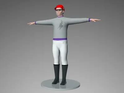 Racing horse and jockey Low-poly 3D model