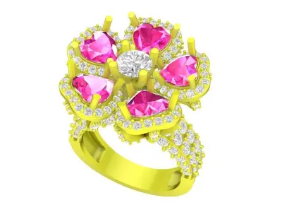 6991 Luxury Heart Diamond Flower Women Ring  3D print model