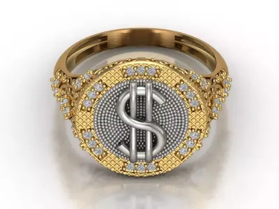 Luxury Dollar Sign Mens Ring With Diamonds Jewelry Gents Rings 3D print model