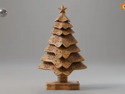 Wooden christmas tree 01 Low-poly 3D model