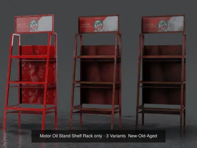 3 Realistic Motor Oil Display Racks with Oil Cans  3D Model Pack