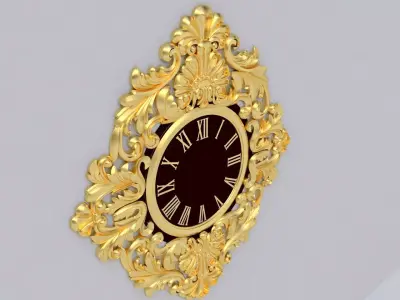 clock ornate gold on wall 3D model