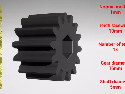Cylindrical gear - paired - z14 m1 D16 d5 3D print model