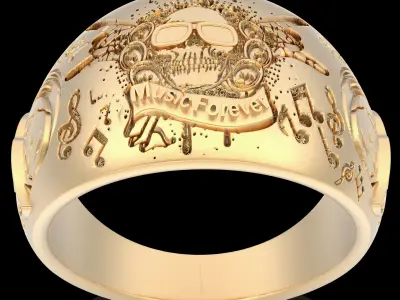 Music forever skull ring silver gold printable jewelry 3D model 3D print model